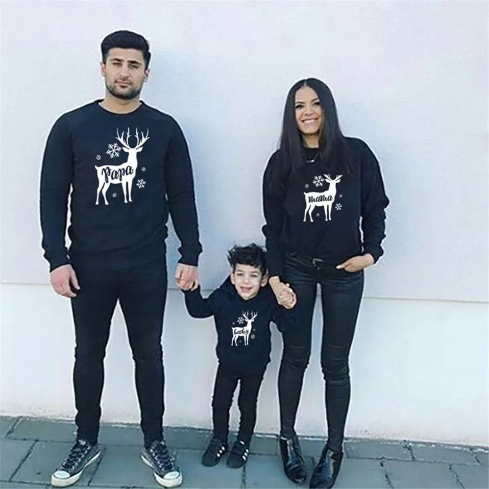 

Daddy Mommy Kid Christmas Deer Family Matching Clothes Sweatshirts Matching Outfits Pullovers Family Christmas Outerwears Tops