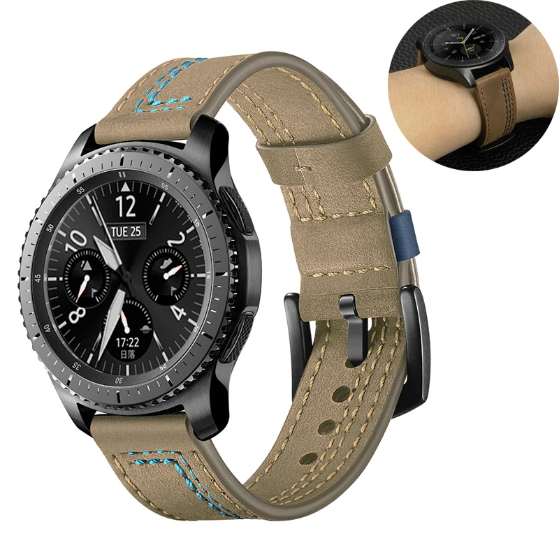 Ремешок из натуральной кожи для samsung galaxy watch 46 мм gear S3 Frontier huawei watch gt 2 46 мм ремешок для часов amazfit GTR 47 мм браслет