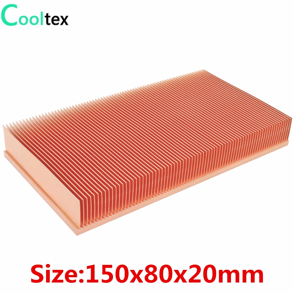 COOLTEX, 150x80x20 мм, Чистый медный радиатор, ребристый радиатор для электронного чипа, светодиодный Усилитель мощности, охлаждающий кулер