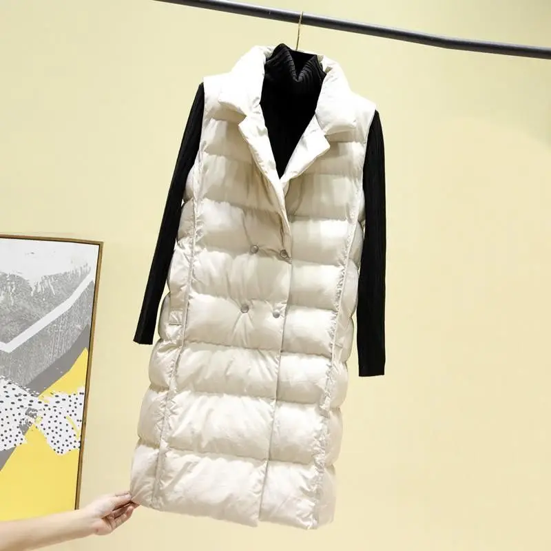 

2021 New Women Sleeveless Vest Coats Autumn Winter Thick Warm Cotton Waistcoat Jacket Female Middle Long Vests Outwear Y139