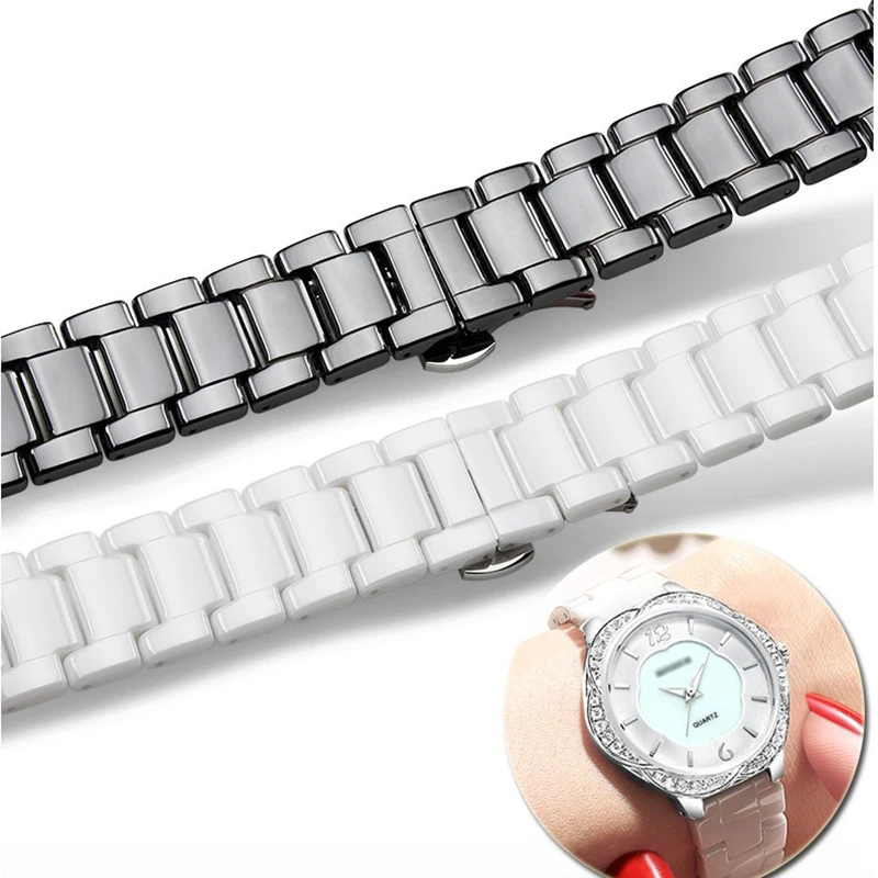 

2020 New Stylish Flat Mouth Ceramic Watchstrap Women Men Unisex 14-22mm Bracelet Business Watchband