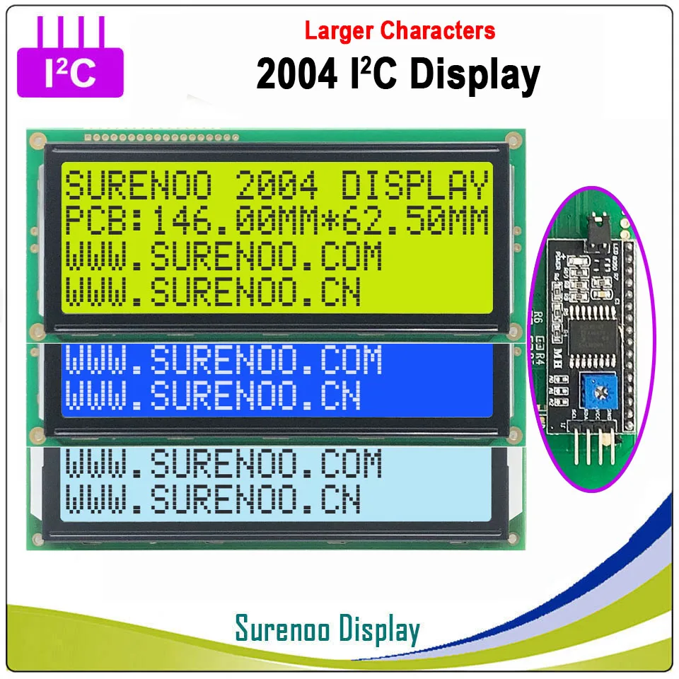 Серийный IIC/igc/TWI 2004 204 20*4 большой символ ЖК-модуль дисплей желтый зеленый синий FSTN с подсветкой для Arduino