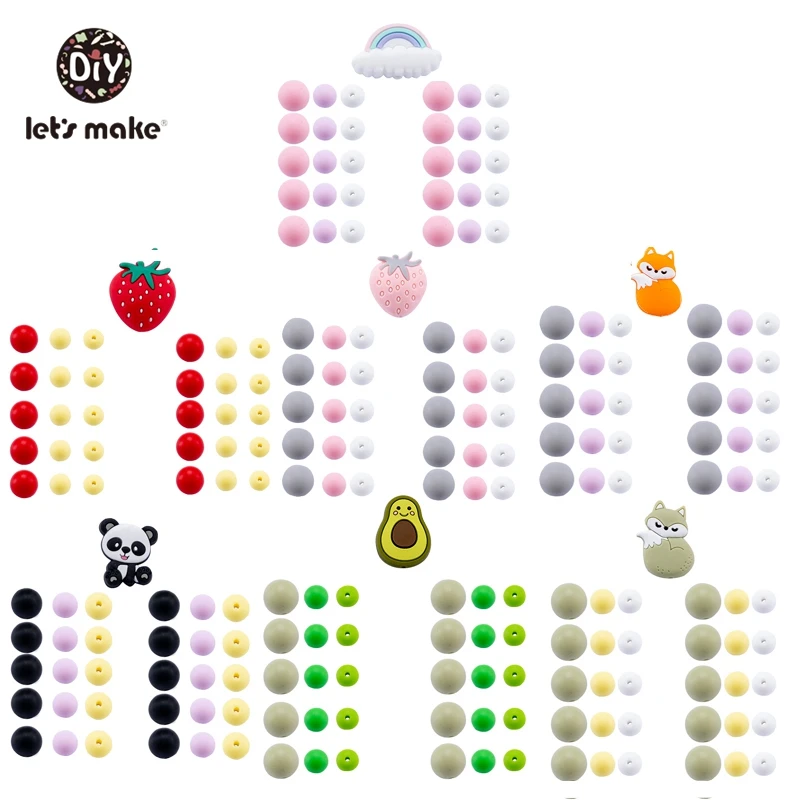 

1 Набор силиконовых бусин Let's Make, детские деревянные грызуны для прорезывания зубов, без бисфенола А, аксессуары для рукоделия, детский Проре...