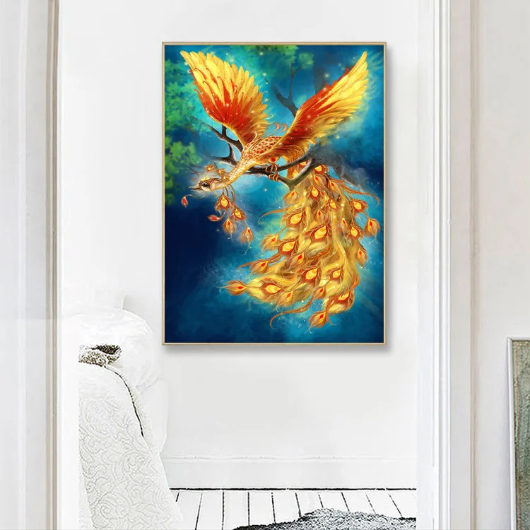 Горячая Распродажа Картина на холсте 5d Алмазное животное Золотой Феникс крыльцо