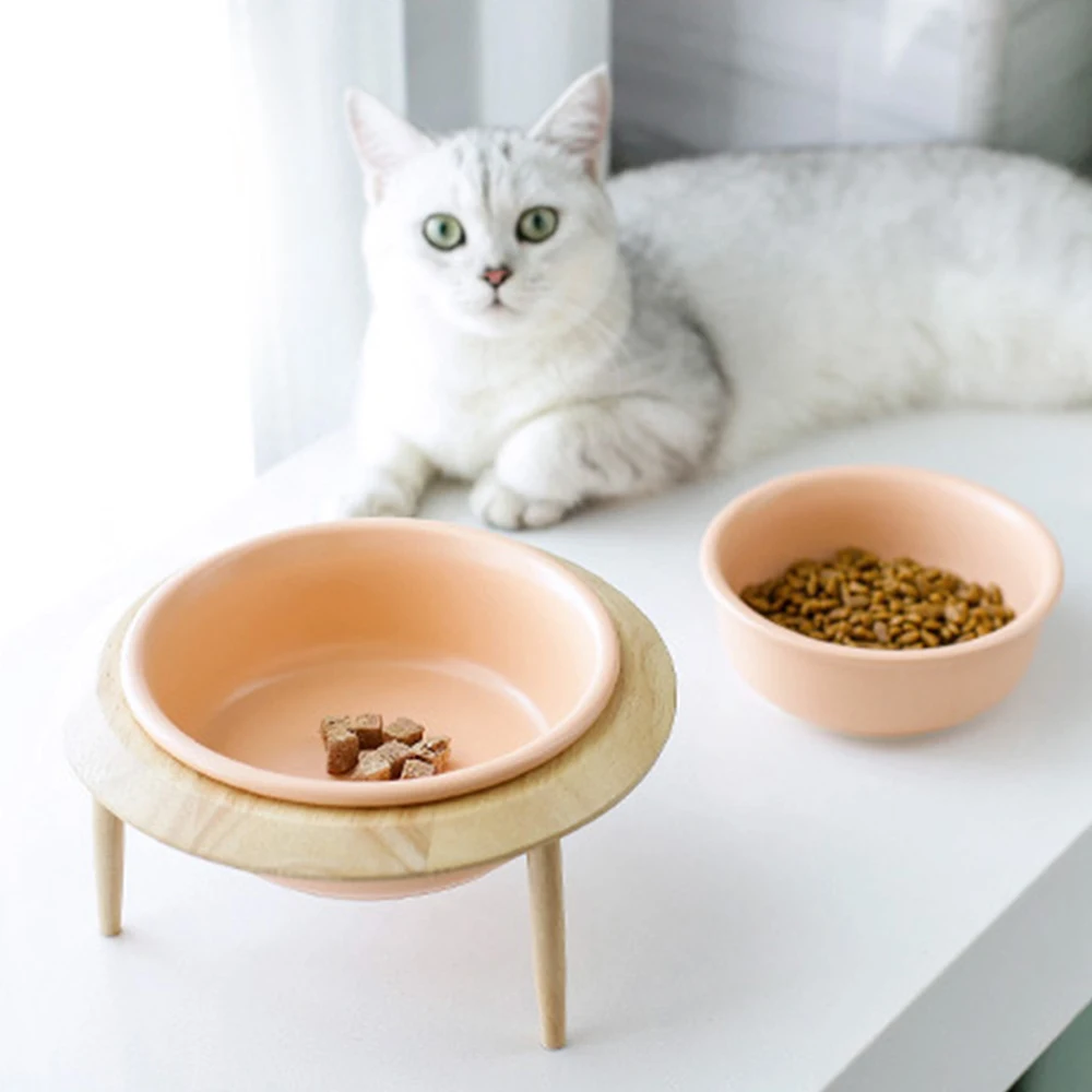Original Pet Cat Bowl Oak Frame Ceramic Dog Food Container Basin Cervical Spine Protection Water Supplies | Дом и сад