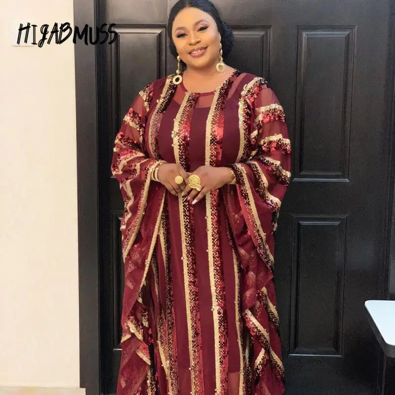 

HIJABMUSS африканская Роба сетчатая пряжа, вышитые передние и задние бусины с эластичным жилетом, женское модное и благородное платье