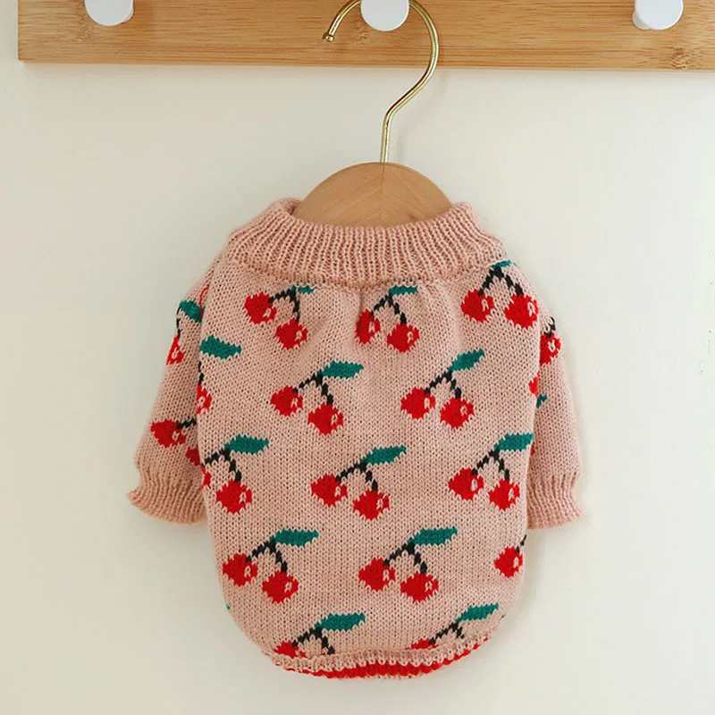 

Cherry Pattern Dog Clothes Autumn Winter Knitted Dog Sweater Coat For Small Medium Dogs French Bulldog Pet Hoodie Jumper Sweater