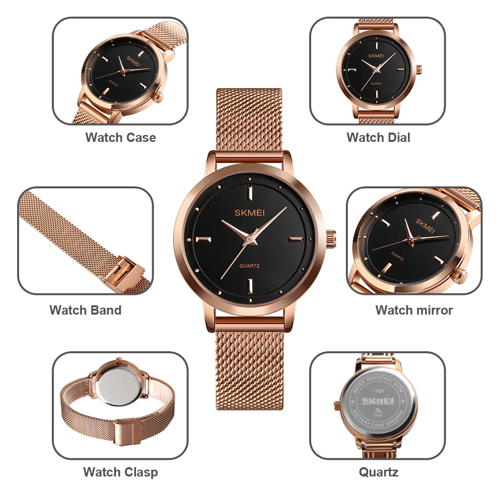 

SKMEI Quartz Watch For Women Elegant Dress Fashion Simple Design Water Resistant Stainless Steel Strap Mujer Ladies Reloje