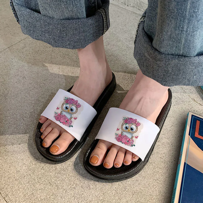 

Summer Slippers For Women Cute Owl Pattern Home Slides Cartoon Non-slip Flip Flops Beach sandals Casual Shoes Ladies Plus Size