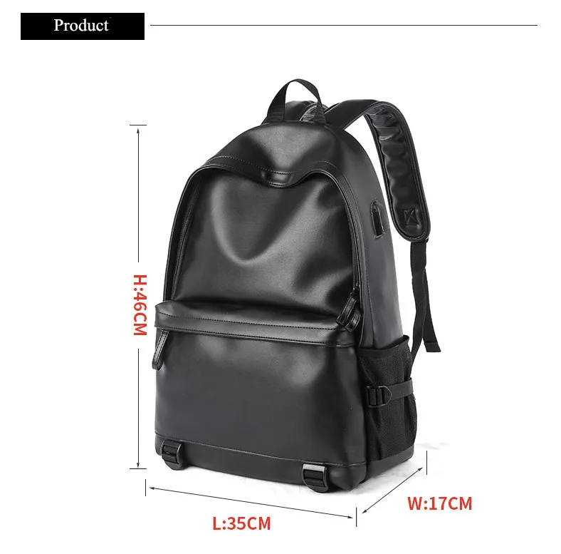 Мужской кожаный рюкзак с usb-зарядкой, противоугонная сумка, рюкзак Mochila, большой школьный рюкзак для мальчика, дорожная сумка, школьный рюкзак, черный рюкзак