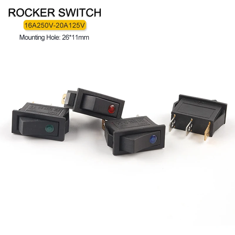 

5PCS KCD3 16A/20A 250V/125V 31mmx14mm Rocker Switch Dot Dash Car Van Boat LED Light Toggle Button Switch ON-OFF Power Switch