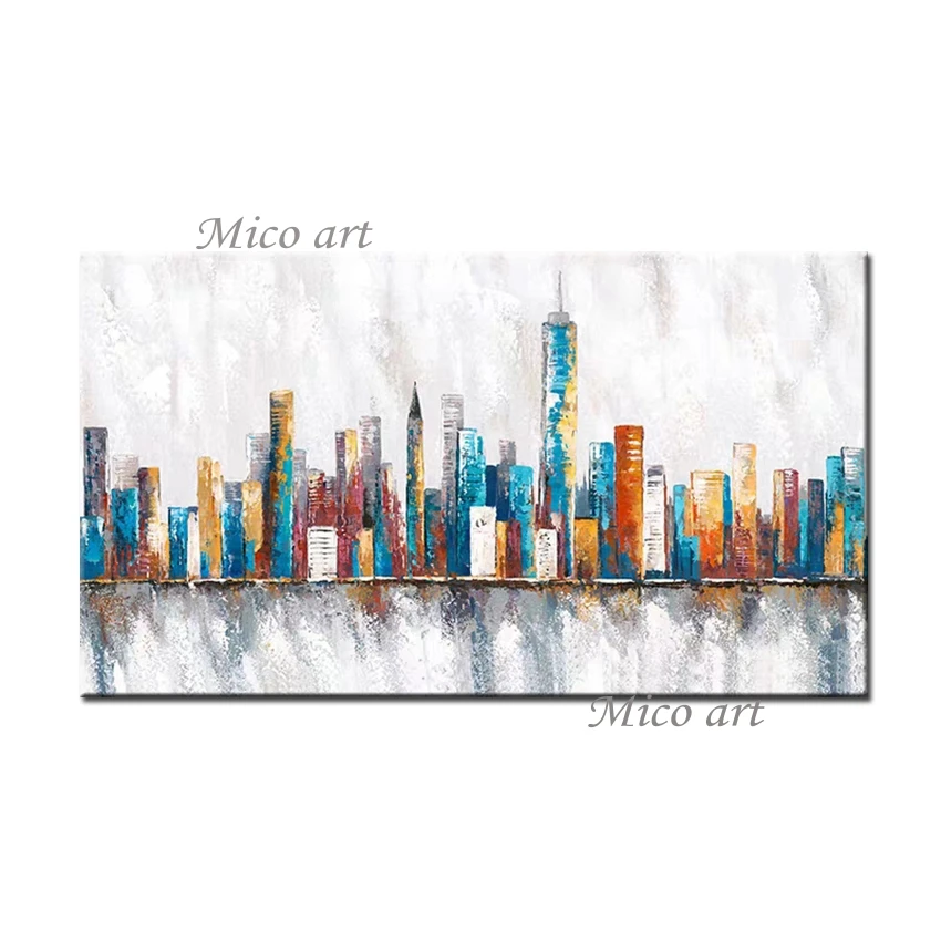 

No Framed City Building Picture Art 100% Handmade Oil Painting Abstract Wall Art On Canvas for Living Room Home Decor Artwork