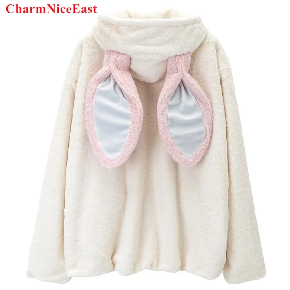 Осенне-зимняя женская толстовка с капюшоном и ушками кролика | Женская одежда