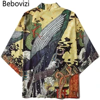 bebovizi fashion japanese anime style whale print kimono women cardigan yukata kimono streetwear men loose asian clothing