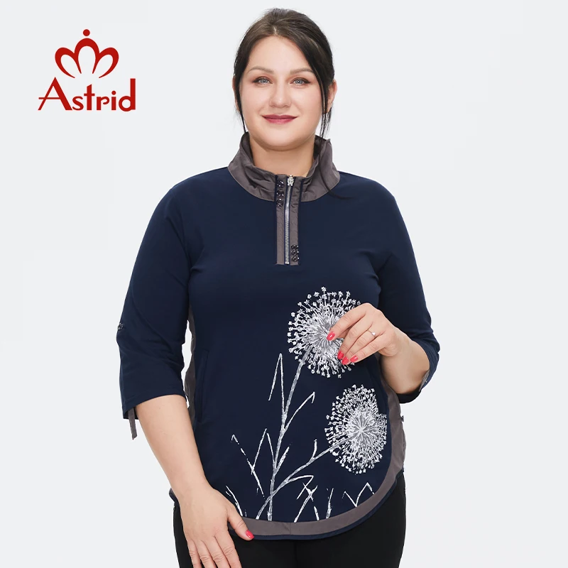 

Astrid New Women's polo shirts Blouses 2022 Elegant Vintage clothing Plus size Cotton print Stand-up collar Women tops female