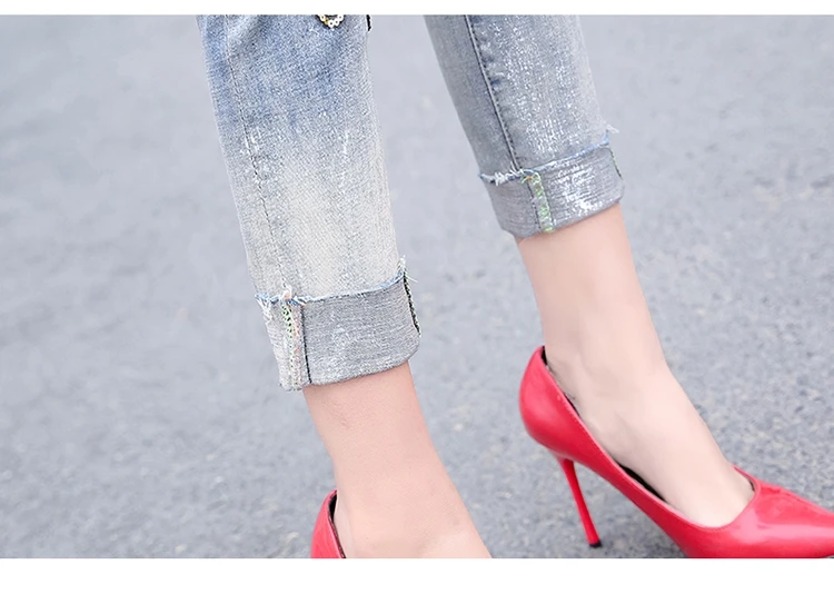 

2021 Spring Summer European New Jeans Embroidered Phoenix High Waist Ladies Denim Pants Tight Slimming Skinny Pencil Trousers