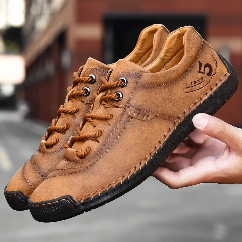 

Fashion Men's Leather Shoes Classic Sewing Soles Breathable Oxford Shoes High Quality Outdoor Retro Trend Hiking Casual Shoes
