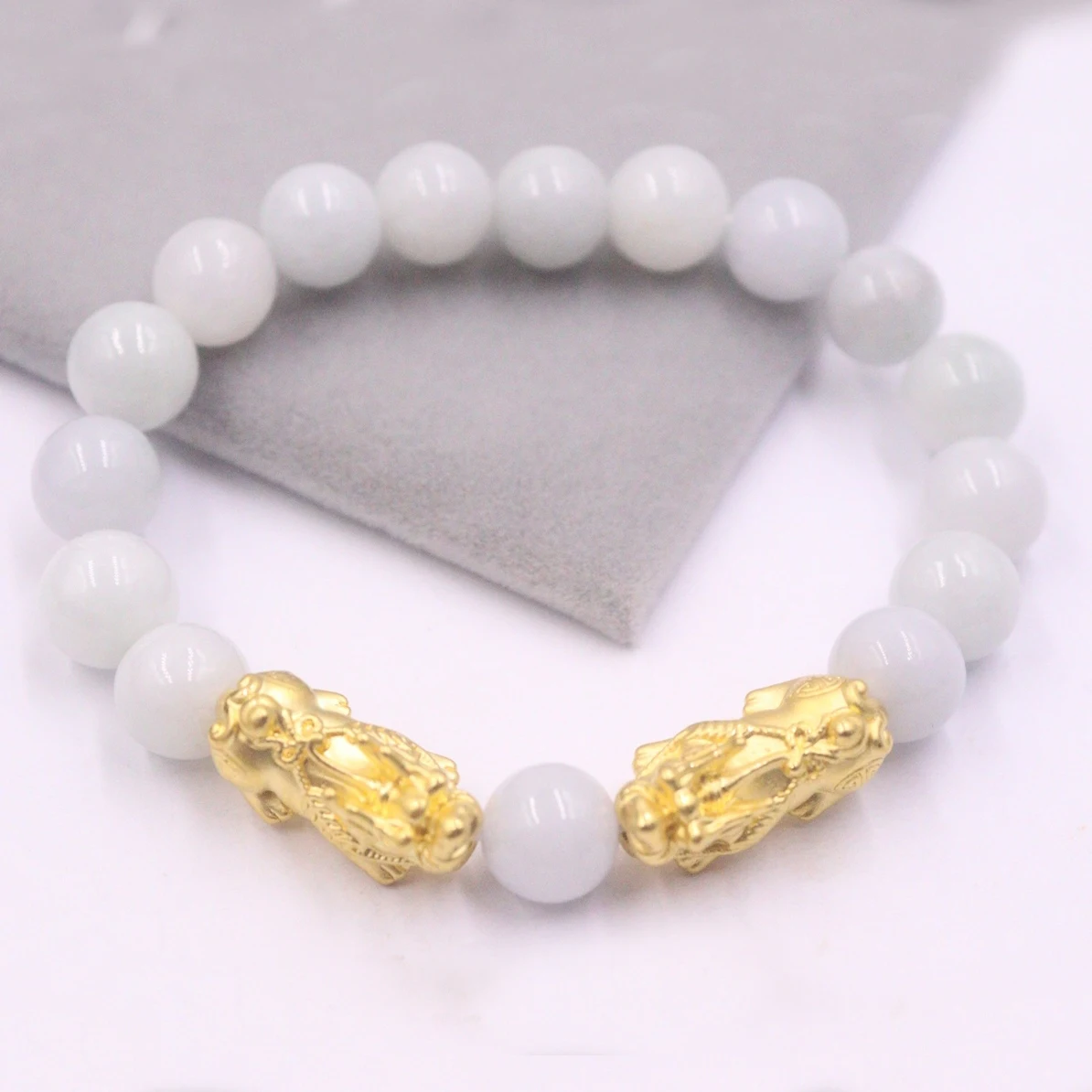 Браслет из желтого золота 999 пробы 24 к цепочка настоящего подвески Pixiu и бусины