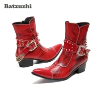 batzuzhi punk western cowboy boots genuine leather ankle boots for mens party and wedding red punk botas hombrebig sizes eu46