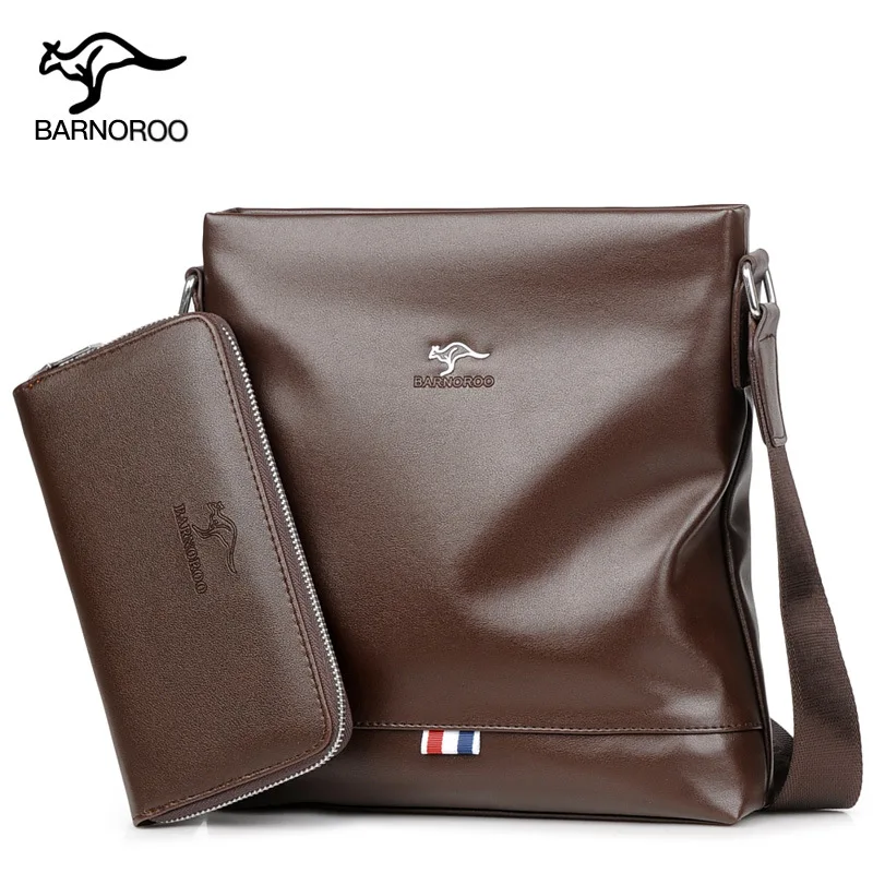BARNOROO мужская кожаная сумка чемодан деловая на плечо набор серия винтажная
