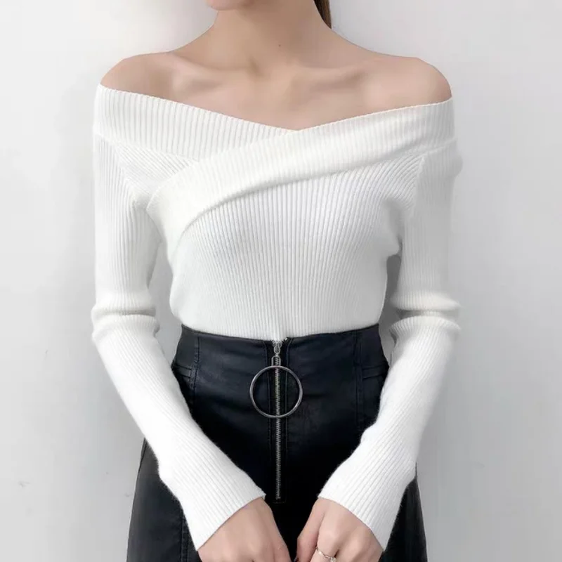 

Sexy V-neck Sweater 2022 Autumn Fashion Pullover Long Sleeve Slim Sweater Pull Femme Chic Korean Bottoming Sweaters New 17515