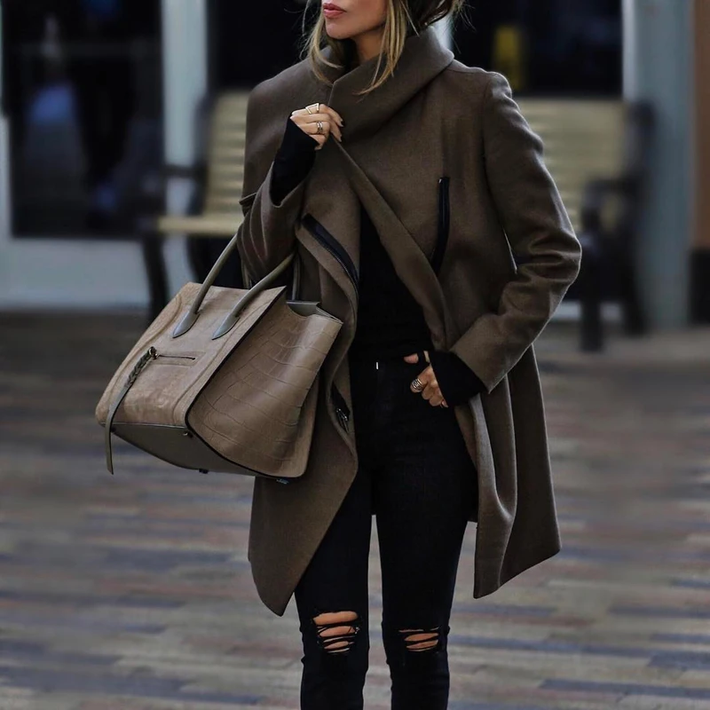 

New Autumn Winter Women Oversized solid color loose warm Wool Long Coat Female Outerwear manteau femme abrigos mujer
