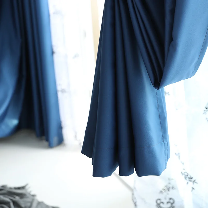 Однотонные затемняющие темно-синие шторы для гостиной прозрачная ткань с