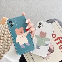 Retro sweet cherry bear korean fashion Phone Case for apple iPhone 12 11 Pro Max Xr Xs Max 7 8 Plus X 7Plus case Cute Soft Cover