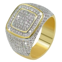 hip hop punk all iced out bling micro pave cubic zirconia stones ring gold plated copper jewelry for men women 2020
