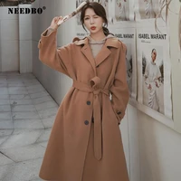 needbo woolen coat womens mid length 2021 winter new korean style loose and thin thickened single breasted elegant coat parkas