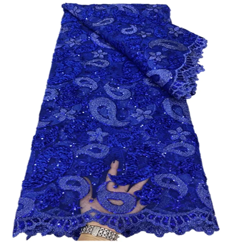 

Sequins Tulle Lace Blue African Sequence Lace Fabric High Quality Nigerian French Net Lace Fabric For Party Wedding FDC101