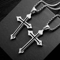 vintage classic men cross pendant necklace for male stainless steel necklace statement cruz link chain choker jewelry