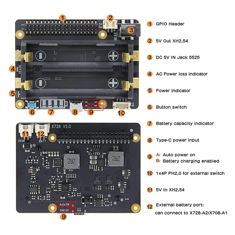 X728 V2.0 (Max 5.1V 6A) 18650 UPS &amp Power Management Board with AC Loss Detection for Raspberry Pi 4B/3B+/3B | Компьютеры и офис