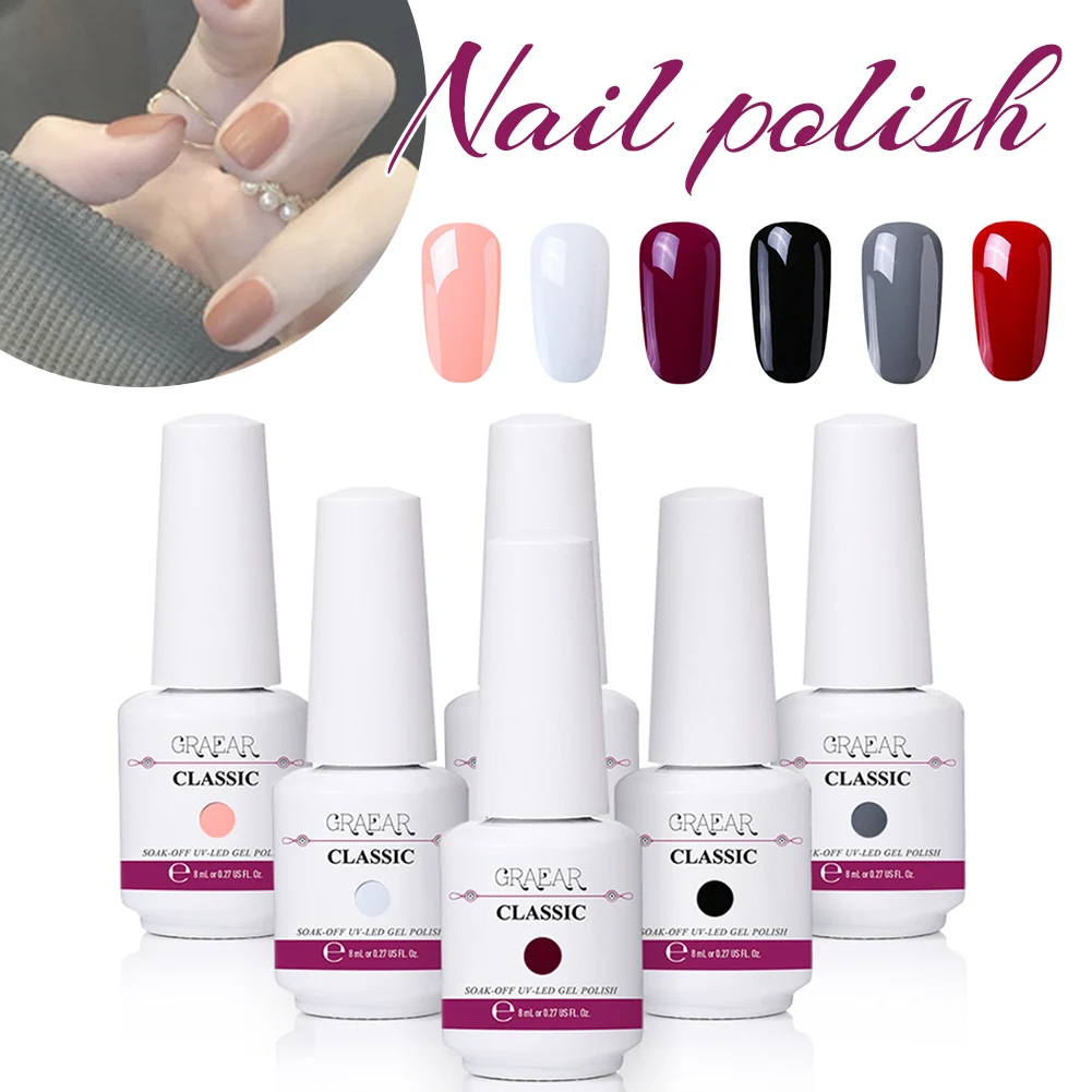 

cNail Polish Set 10 Sets Different Colors 6pcs/Set Solid Color 8ML UV Nail Gel Polish Top Coat Base Coat Fake nails For nails