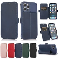 cam slide lens protective leather flip hone case for iphone 11 12 13 mini pro max x xs xr max 7 8 plus wallet card case cover