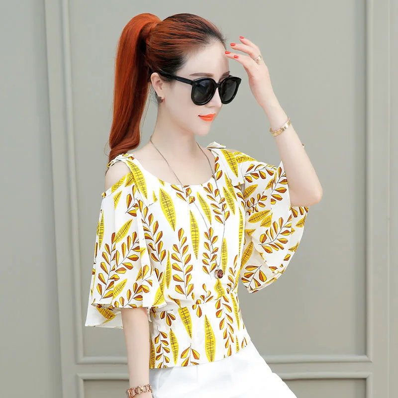 Женские шифоновые Блузы с открытыми плечами на весну и лето повседневные женские