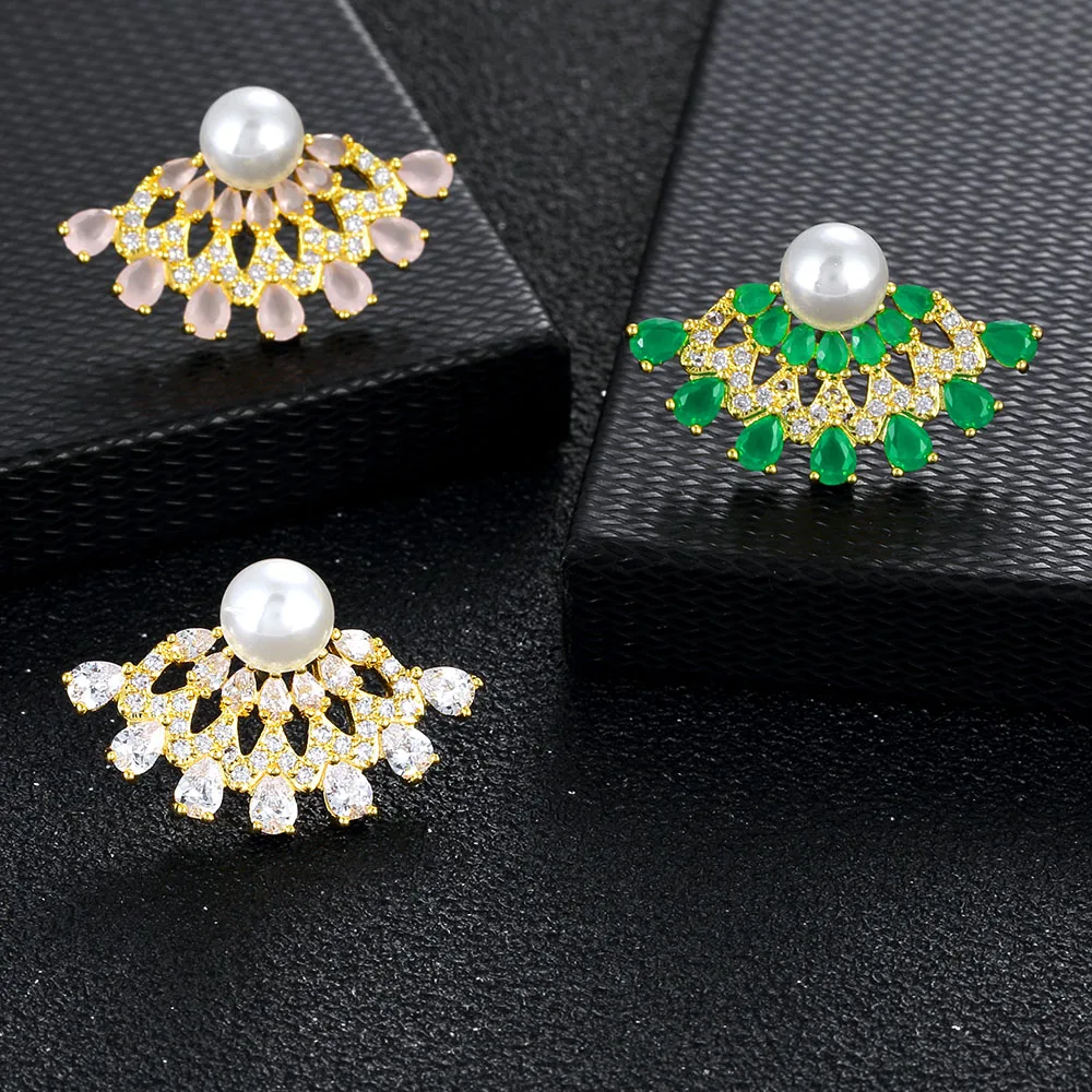 Новинка хит продаж модные серьги гвоздики с жемчугом цирконием геометрическими