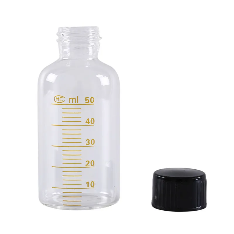 

1 x Black Screw Cap Screw On Cover Graduation Sample Vials Round Glass Reagent Bottle 50ml Plastic