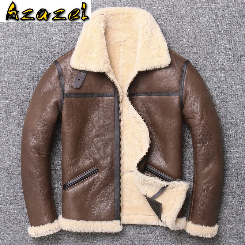 

Azazel Men's Genuine Leather Winter Jacket Men Real Fur Coat Sheepskin Shearling Jacket Warm Motorcycle Vintage Coats X-L1962