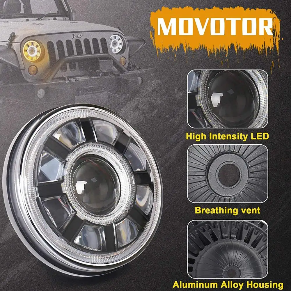 7 дюймов светодиодные фары в сборе DRL Белый цвет желтый указатель поворота для JK