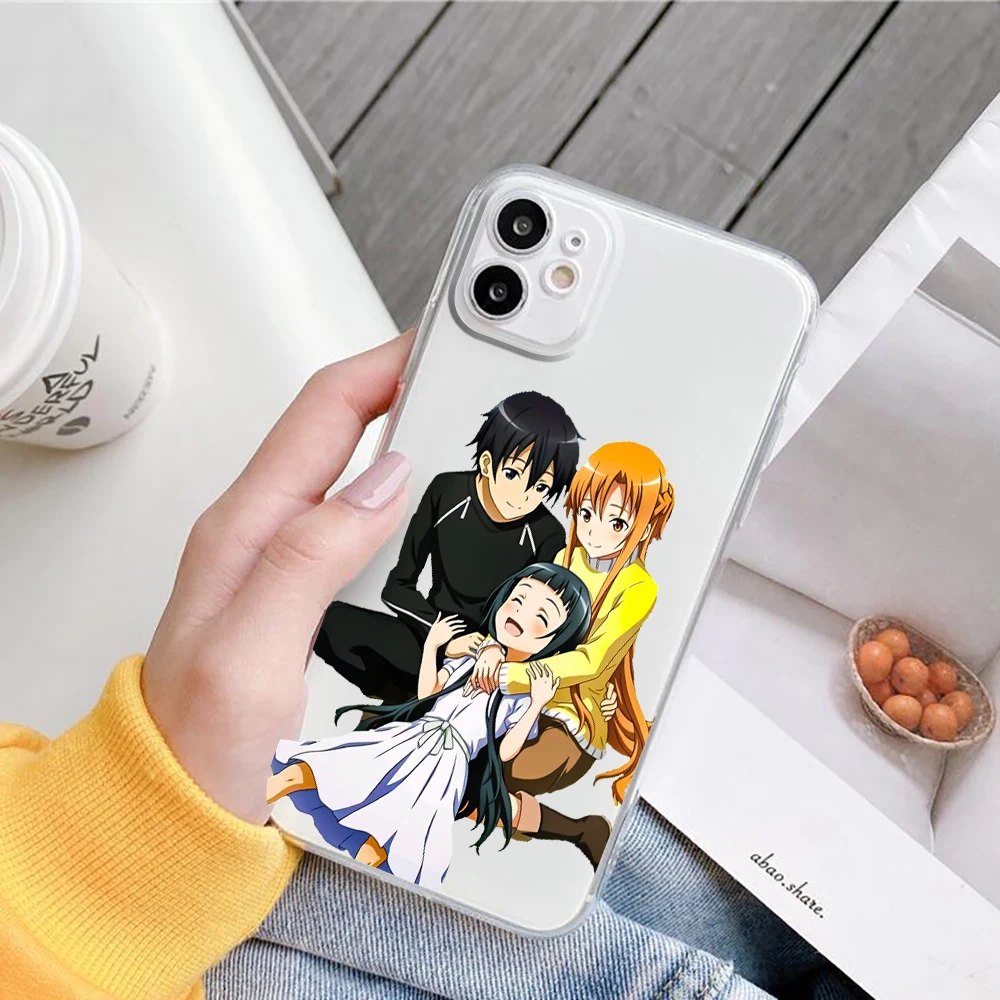 Чехол для телефона Sword Art Online Kirito и Asuna iPhone 11 12 Pro XS MAX XR X 7 8 6Plus SE 2021 мягкий