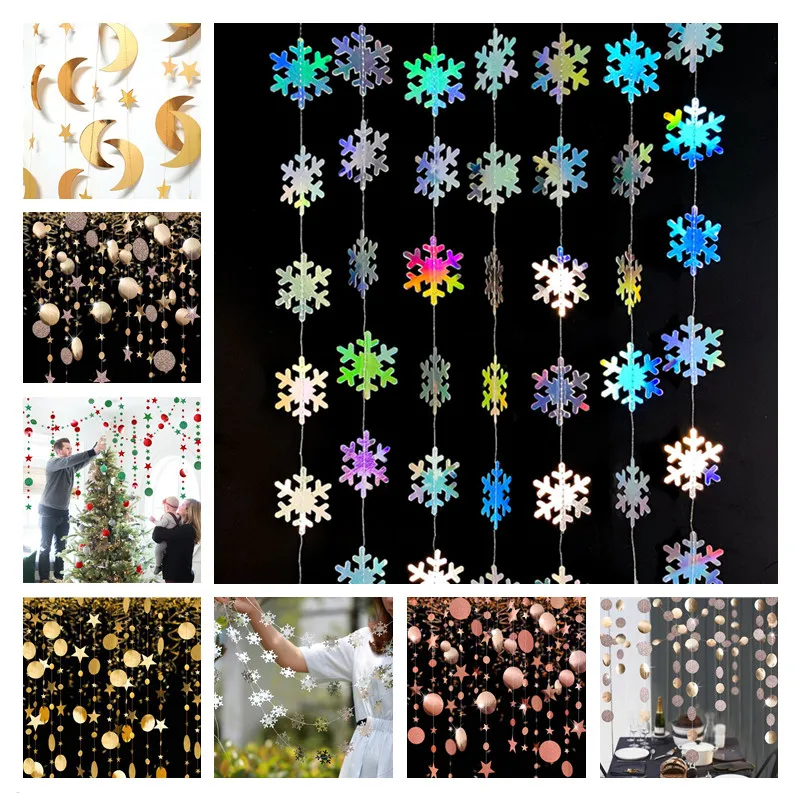 

New Year 2022 4M Snowflake Star Tree Shape Paper Garland Christmas Decoration for Home Noel Navidad Tree Ornaments Natal Decor