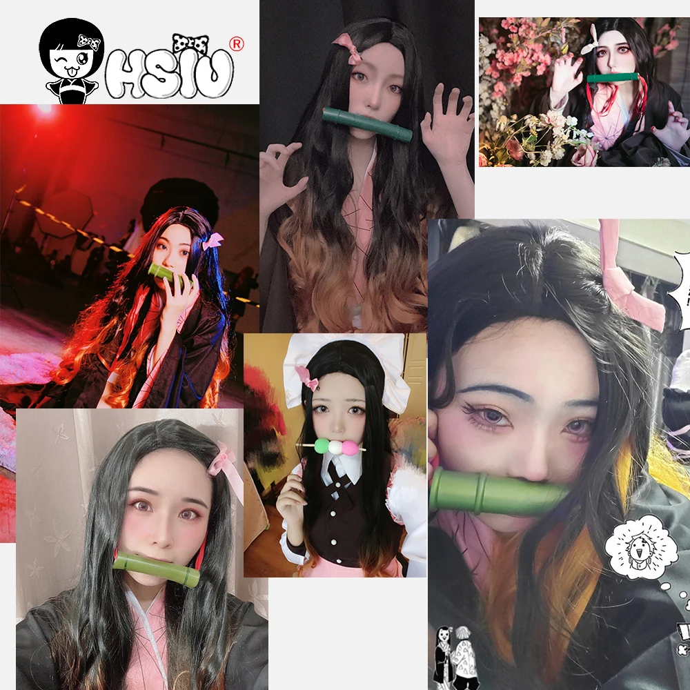 Парик для косплея рассекающий демонов хамадо незуко длинные вьющиеся волосы с