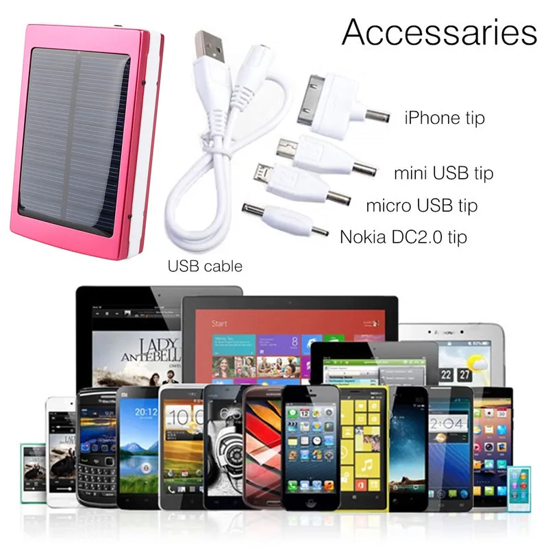 50000mAh Солнечное зарядное устройство двойной USB Внешний аккумулятор светодиодный