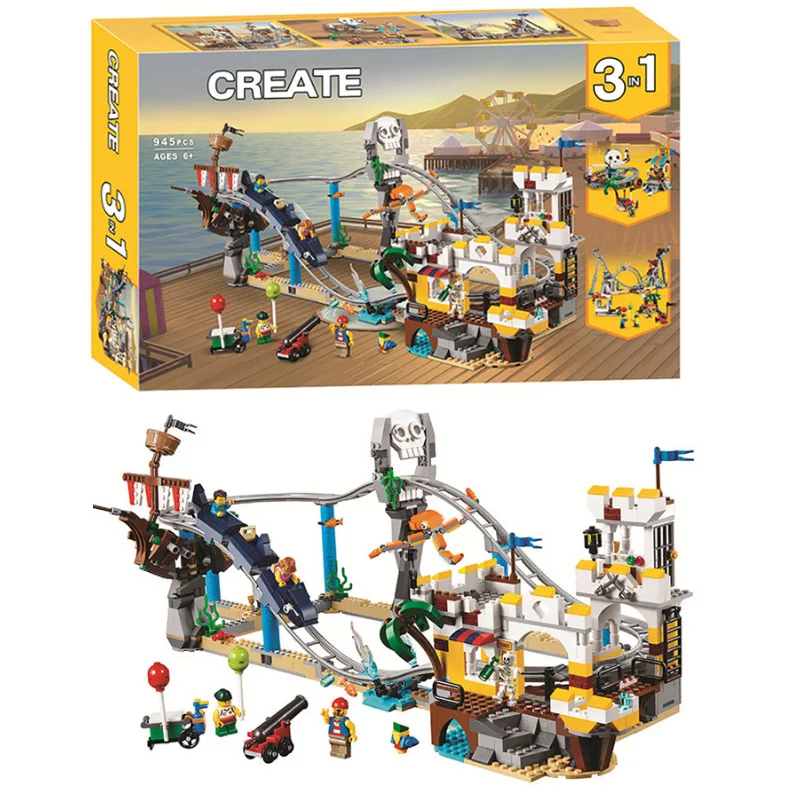 

In stock New 11055 945pcs 3in1 Pirate Roller Coaster Bela Building Blocks Bricks Compatible Lepining City 31084 Building Kit Toy