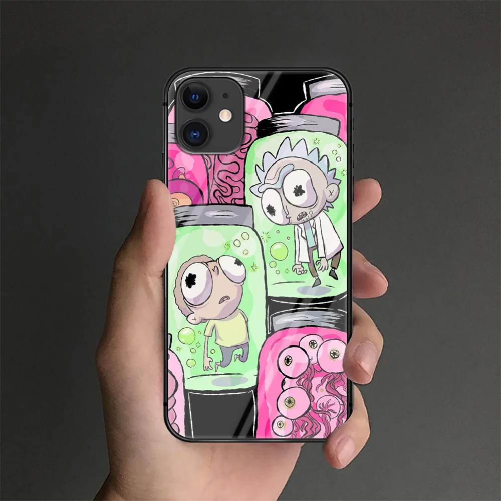 

Ricks Cartoon Mortys Cute Phone Tempered Glass Case Cover For IPhone 6 6S 7 8 11 12 X Xr Xs Se 2020 Pro Max Plus Mini Black Tpu