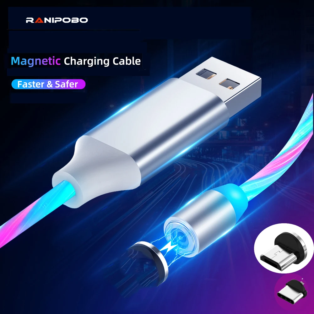 Магнитный кабель со светодиодной подсветкой Micro USB Type C для Samsung S10 A50 S9 зарядное