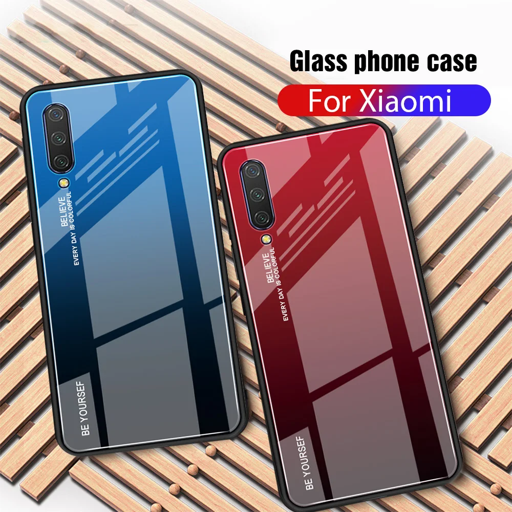 Градиентный чехол из закаленного стекла для Xiaomi Mi9SE A1 A2 A3 Lite Redmi 7A K20 Pro Note 8 7 6 5 Pro 5 Plus, защитный чехол на заднюю панель