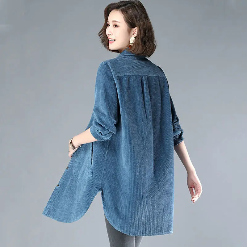 

Single-breasted Corduroy Women's Long-sleeved Shirt 2021 Spring Autumn New Korean Loose Coat Female Casual Solid Blouse Tops