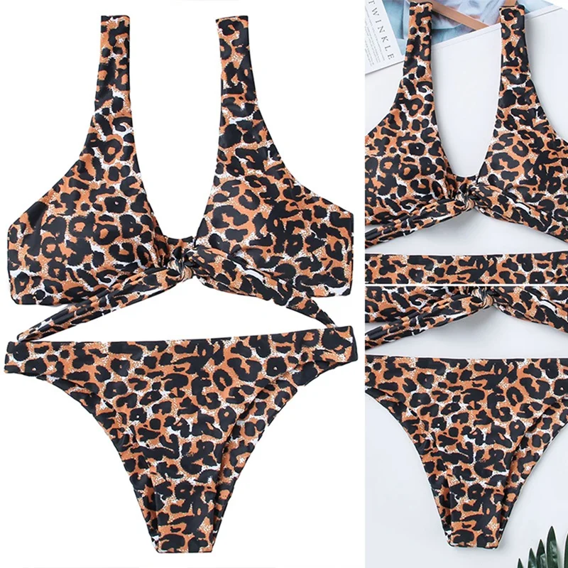 

Женские Купальники леопардовые купальники женские сексуальные бразильские бикини с высоким вырезом купальник